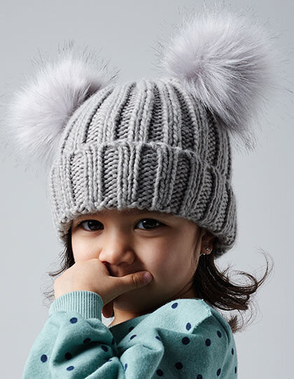 Infant Faux Fur Double Pom Pom Beanie, Beechfield B414a // CB414A