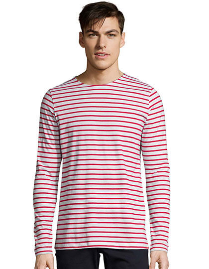 Men&acute;s Long Sleeve Striped T-Shirt Marine, SOL&acute;S 01402 // L01402