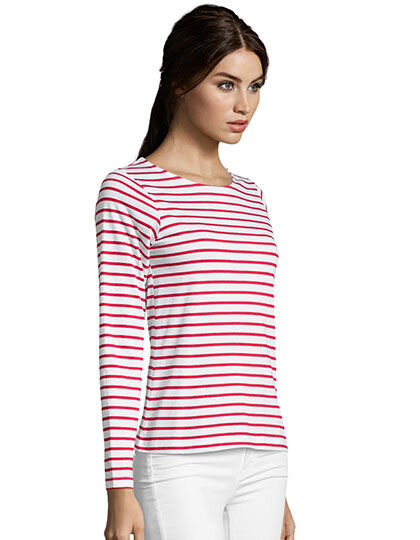Women&acute;s Long Sleeve Striped T-Shirt Marine, SOL&acute;S 01403 // L01403