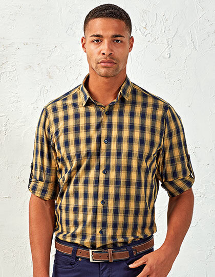 Men&acute;s Mulligan Check Cotton Long Sleeve Shirt, Premier Workwear PR250 // PW250