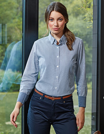 Women&acute;s Cotton Rich Oxford Stripes Shirt, Premier Workwear PR338 // PW338