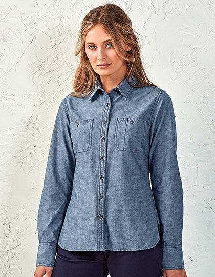 Women&acute;s Organic Chambray Fairtrade Long Sleeve Shirt, Premier Workwear PR347 // PW347