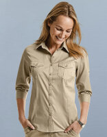 Ladies&acute; Roll 3/4 Sleeve Fitted Twill Shirt, Russell...