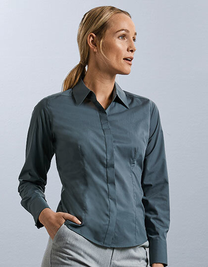 Ladies&acute; Long Sleeve Fitted Polycotton Poplin Shirt, Russell Collection R-924F-0 // Z924F