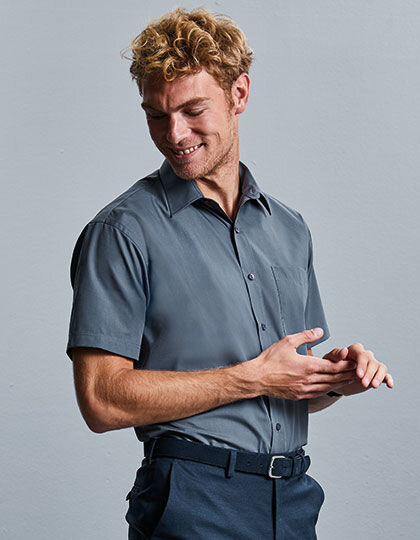Men&acute;s Short Sleeve Classic Polycotton Poplin Shirt, Russell Collection R-935M-0 // Z935