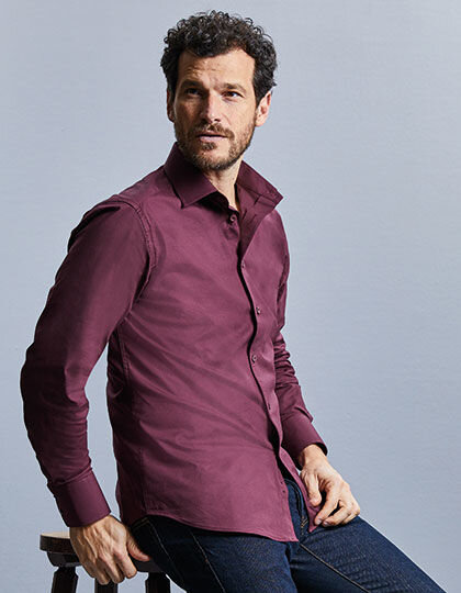 Men&acute;s Long Sleeve Fitted Stretch Shirt, Russell Collection R-946M-0 // Z946