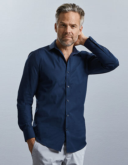 Men&acute;s Long Sleeve Fitted Ultimate Stretch Shirt, Russell Collection R-960M-0 // Z960