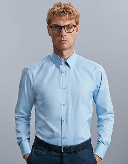 Men&acute;s Long Sleeve Tailored Herringbone Shirt, Russell Collection R-962M-0 // Z962