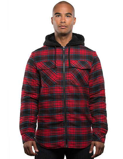 Men&acute;s Flannel Jacket With Sherpa Hoodie, Burnside 8620 // BU8620