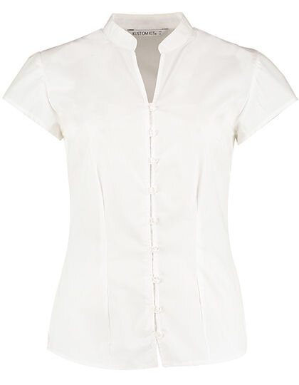 Tailored Fit Poplin Contintental Blouse Mandarin Collar Cap Sleeve, Kustom Kit KK727 // K727