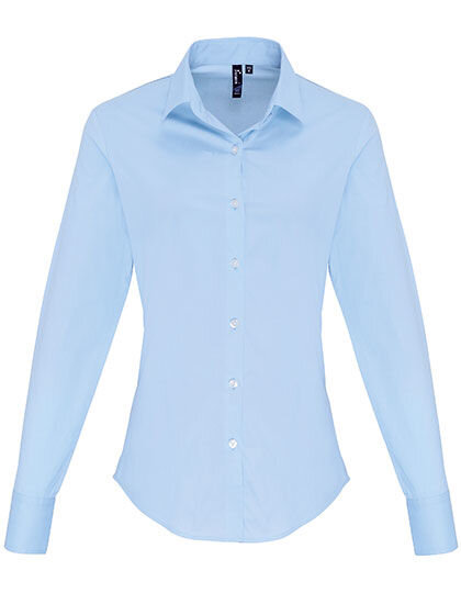 Women&acute;s Stretch Fit Poplin Long Sleeve Cotton Shirt, Premier Workwear PR344 // PW344