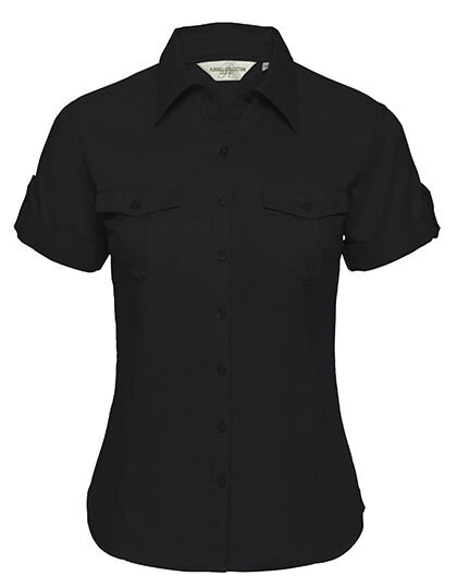 Ladies&acute; Roll Short Sleeve Fitted Twill Shirt, Russell Collection R-919F-0 // Z919F