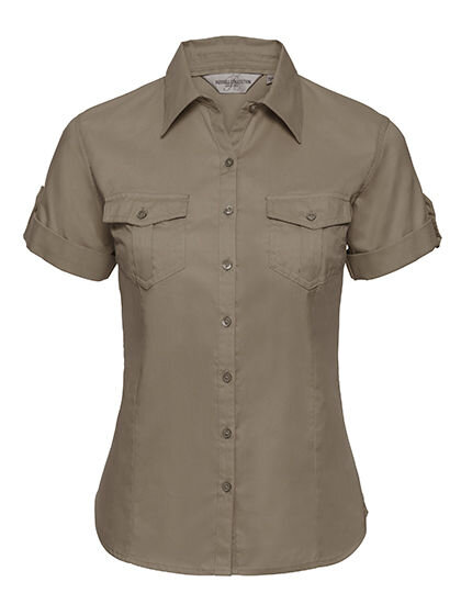 Ladies&acute; Roll Short Sleeve Fitted Twill Shirt, Russell Collection R-919F-0 // Z919F