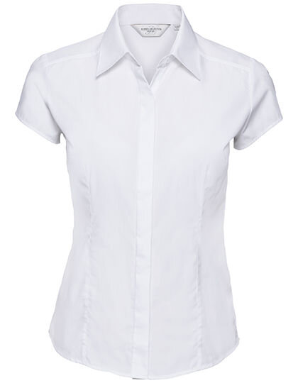 Ladies&acute; Cap Sleeve Fitted Polycotton Poplin Shirt, Russell Collection R-925F-0 // Z925F
