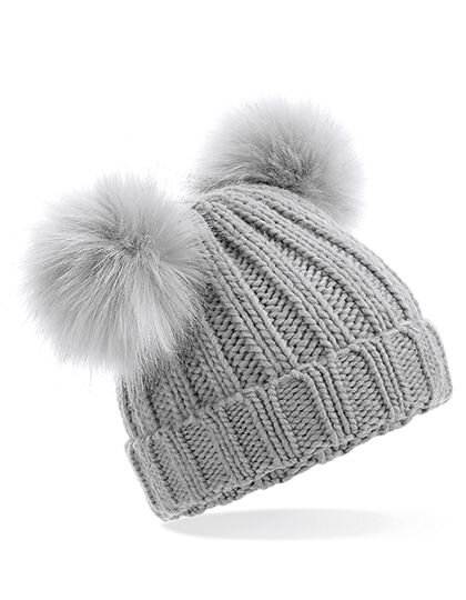 Infant Faux Fur Double Pom Pom Beanie, Beechfield B414a // CB414A